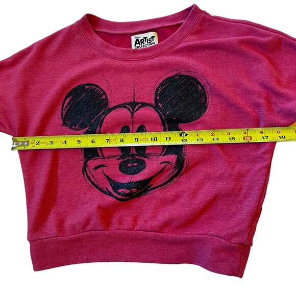 Disney Artist Collection Mickey Cropped Sweatshirt Lg Pink Double sided Sketch - Picture 7 of 9